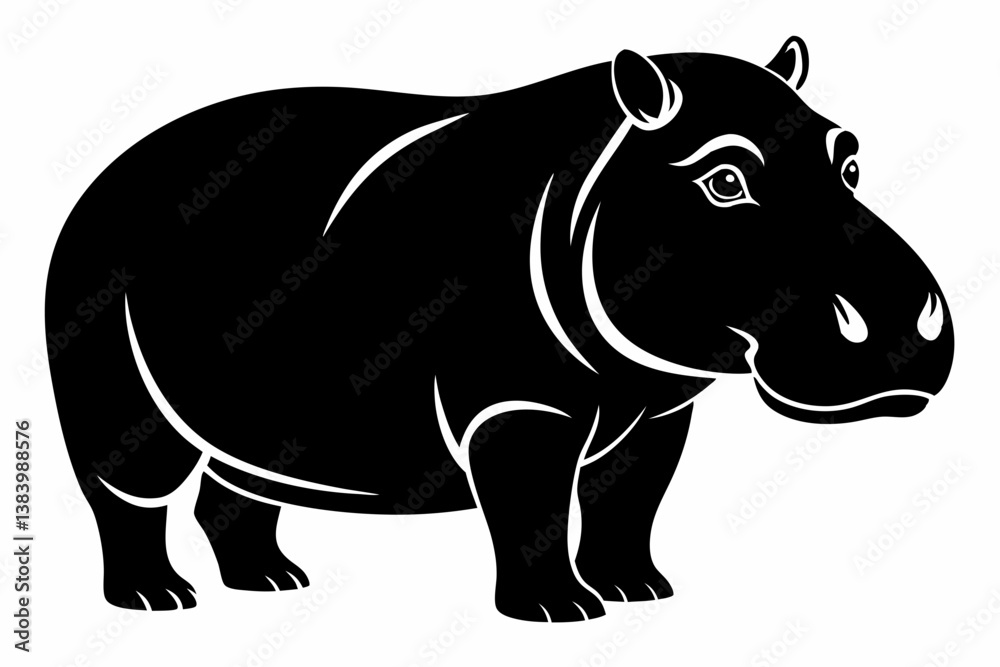 Fototapeta premium hippopotamus silhouette line art vector illustration with a white background