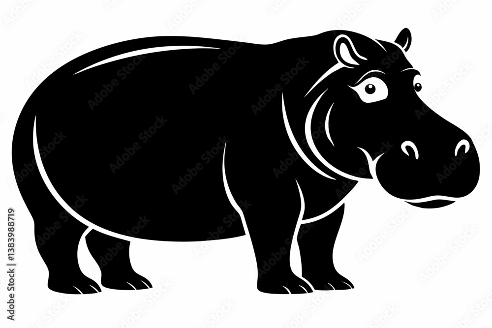 Fototapeta premium hippopotamus silhouette line art vector illustration with a white background