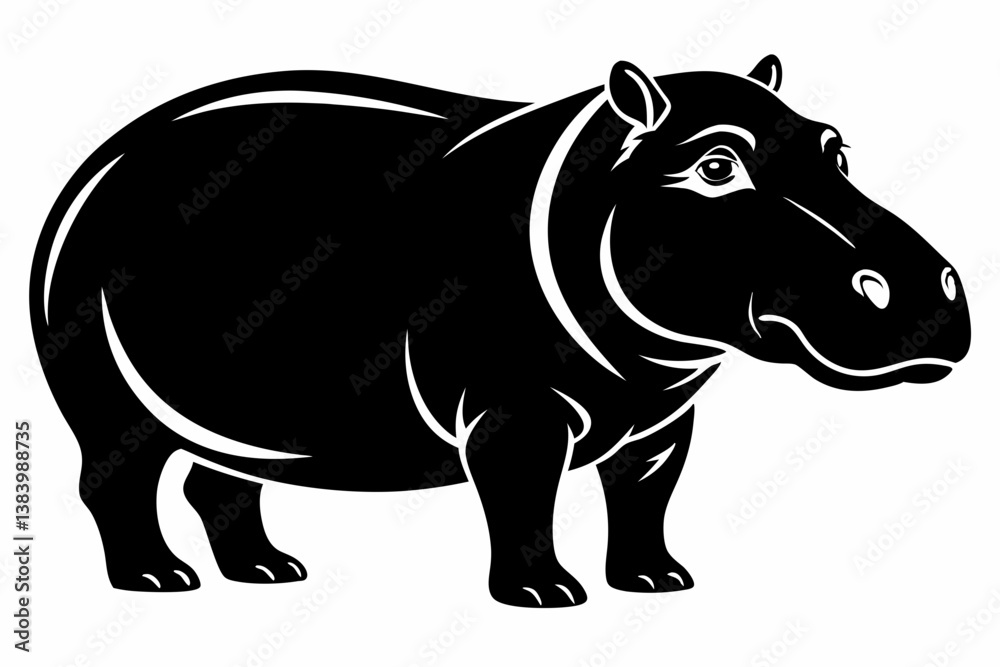 Obraz premium hippopotamus silhouette line art vector illustration with a white background