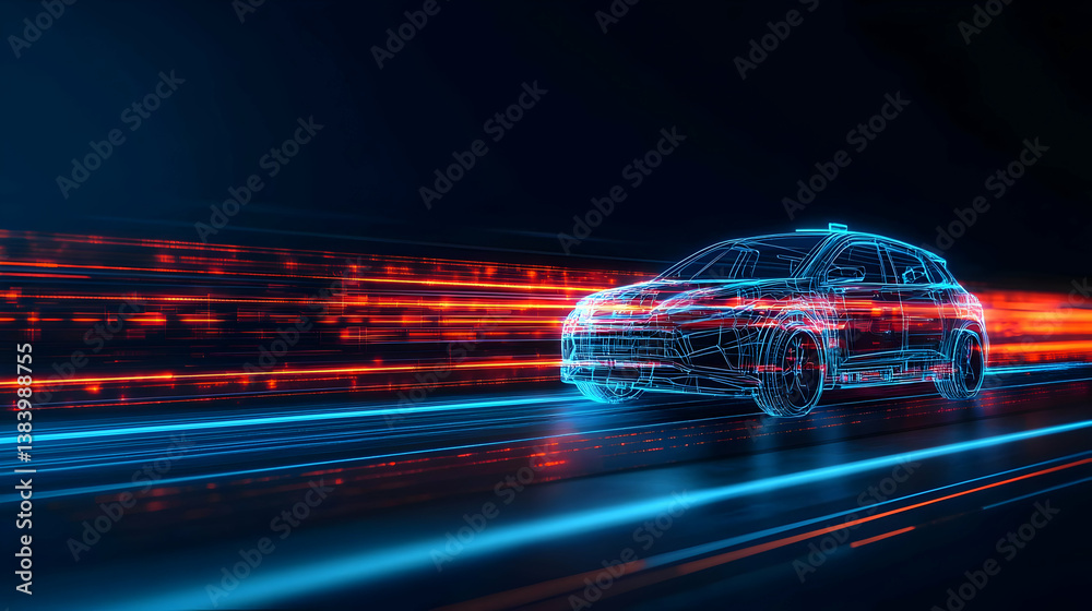 Futuristic Car Design With Glowing Lines
