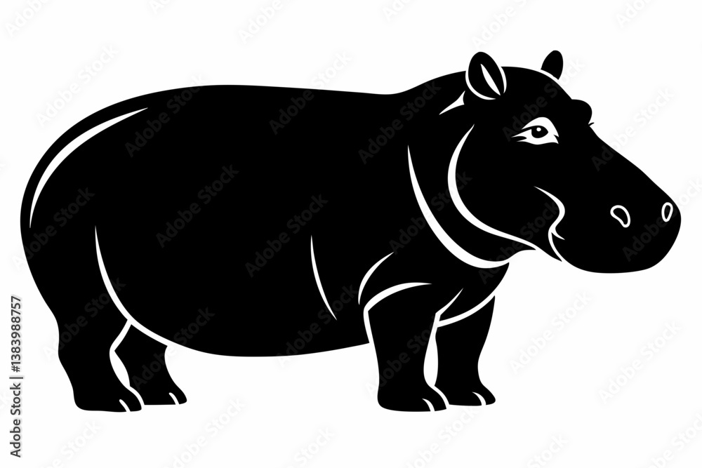 Obraz premium hippopotamus silhouette line art vector illustration with a white background