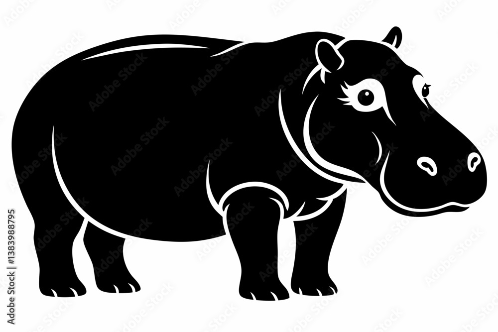 Obraz premium hippopotamus silhouette line art vector illustration with a white background