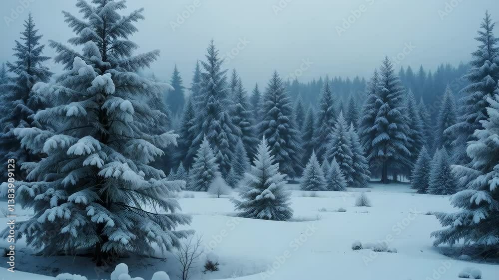 Serene Winter Landscape Snow Covered Pine Trees in a Frosty Forest Serene Winter Landscape Snow Covered Pine Trees in a Frosty Forest