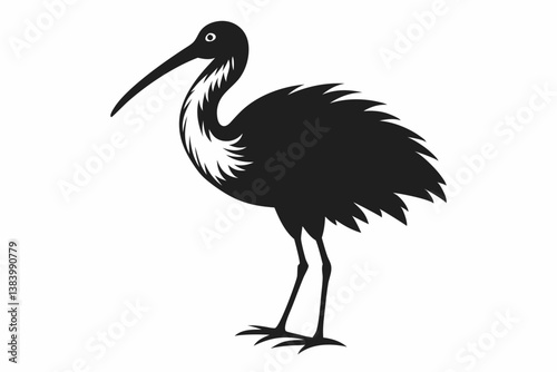 ibis silhouette line art vector illustration with a white background