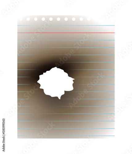 Empty old torn burned grunge pieces texture cardboard paper hole on beige transpa background. Burnt paper edges effect with fire and black ash. Borders with texture of burning scorched old paper pages