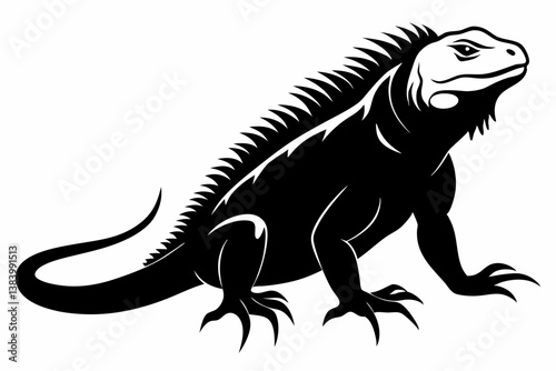 iguana silhouette line art vector illustration with a white background