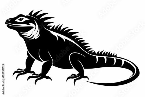 iguana silhouette line art vector illustration with a white background