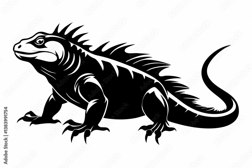 Fototapeta premium iguana silhouette line art vector illustration with a white background