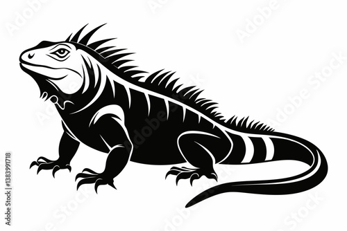 iguana silhouette line art vector illustration with a white background