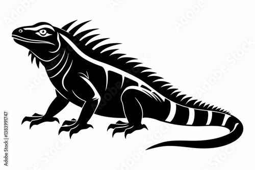 iguana silhouette line art vector illustration with a white background
