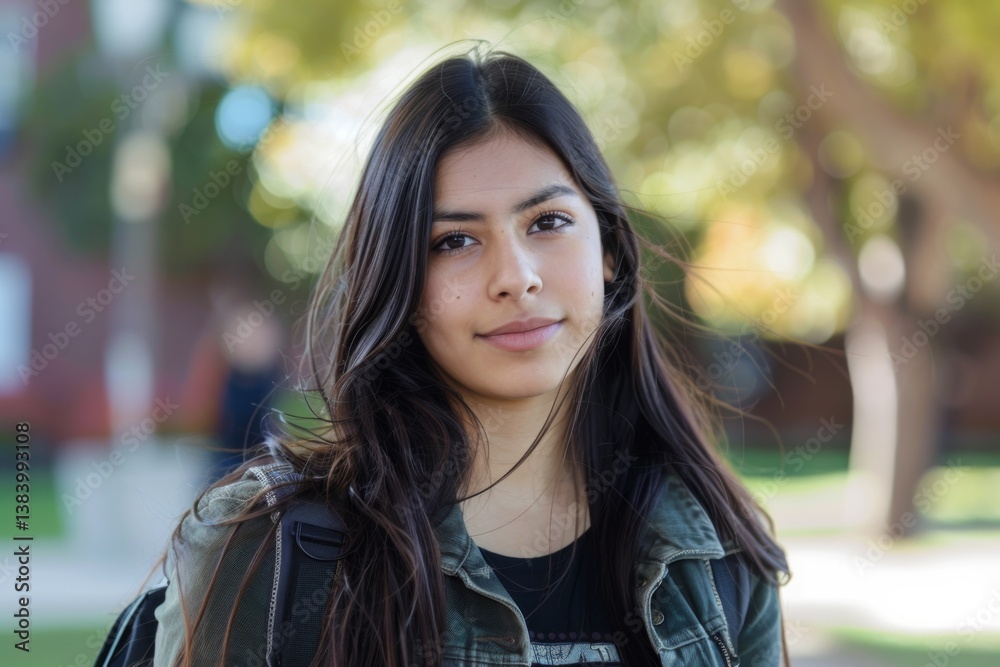 Portrait of a young Hispanic female student on college campus Portrait of a young Hispanic female student on college campus
