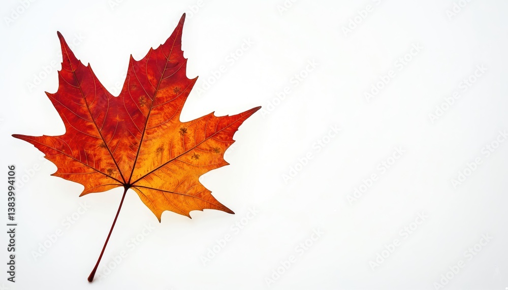 Single maple leaf isolated on white. Red orange autumn fall colors, close-up detailed texture. Natural seasonal element, autumn design template, Thanksgiving decor. Single maple leaf isolated on white. Red orange autumn fall colors, close-up detailed texture. Natural seasonal element, autumn design template, Thanksgiving decor.
