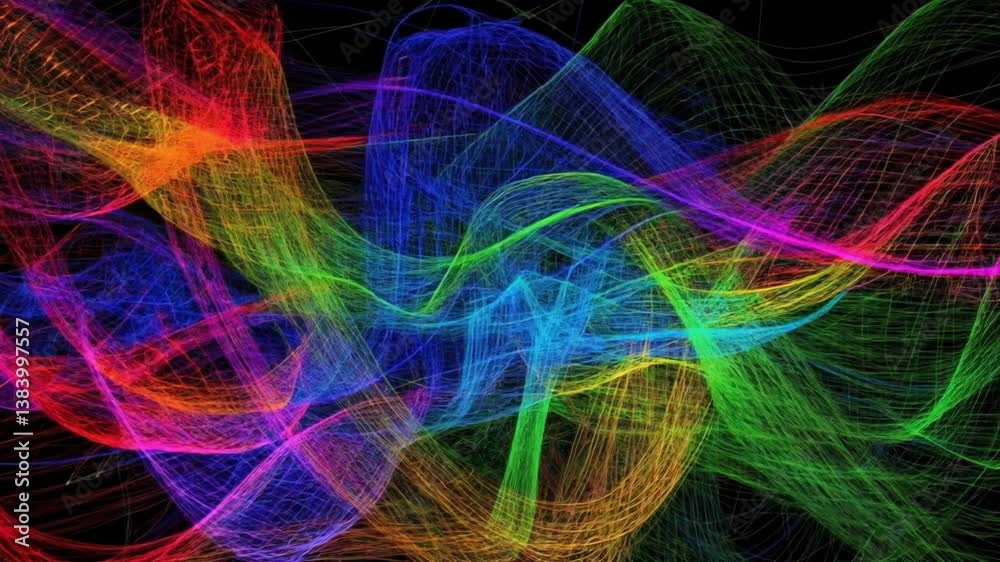 An abstract multilayered wireframe animation over black background