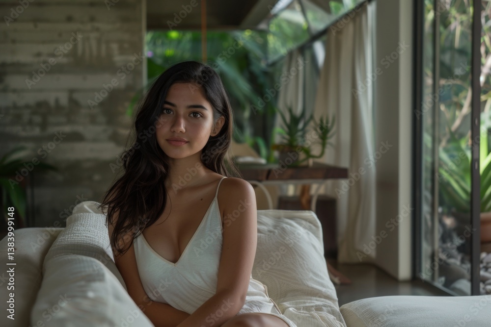 Portrait of a young hispanic woman in a modern home Portrait of a young hispanic woman in a modern home