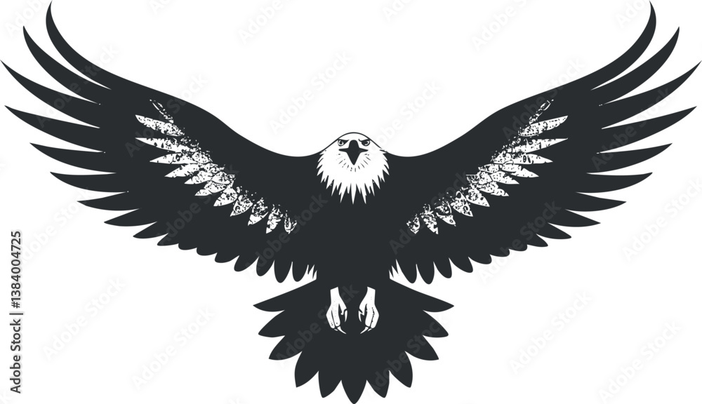 Fototapeta premium Silhouette of an eagle with spread wings in black and white, symbolizing freedom and strength.