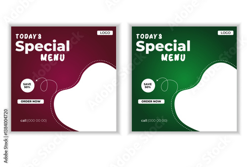 Fast food restaurant business marketing social media post or web banner template design with abstract background, logo and icon. Fresh pizza, burger & pasta online sale promotion flyer or poster.