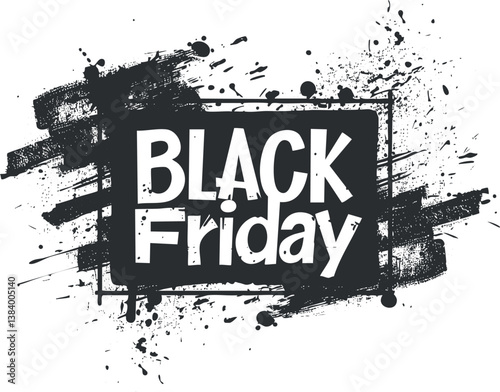 Black Friday sale banner with grunge splatter design for retail marketing and promotions.