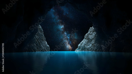 Dark Cave Entrance With Milky Way Reflection photo