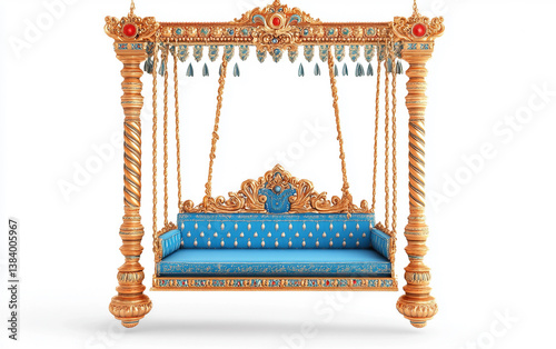 A Decorated Swing for Krishna Janmashtami Isolated On White Background.