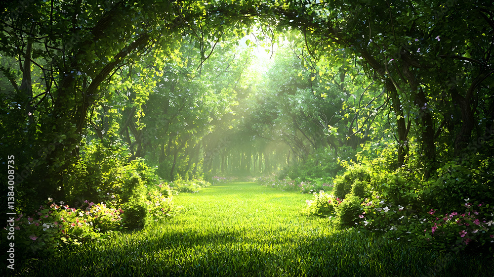 Fototapeta premium Pixellated Forest Pathway With Sunlight