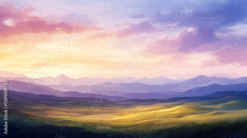 Colorful mountain vista at dawn