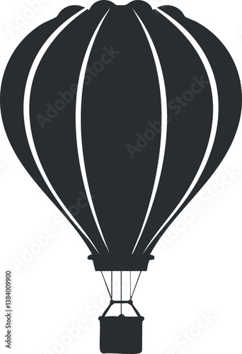 Silhouette of a hot air balloon with basket, emphasizing travel and adventure themes.