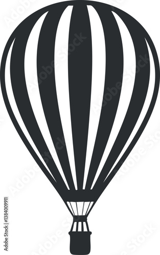 Silhouette of a striped hot air balloon in black and white, symbolizing travel and adventure.