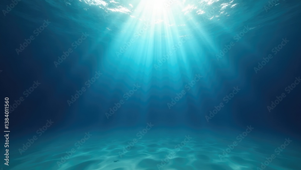 Deep blue underwater rays of sunlight burst through the ocean Deep blue underwater rays of sunlight burst through the ocean