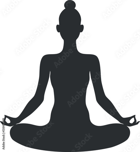 Silhouette of a woman in a lotus yoga pose representing meditation and tranquility.