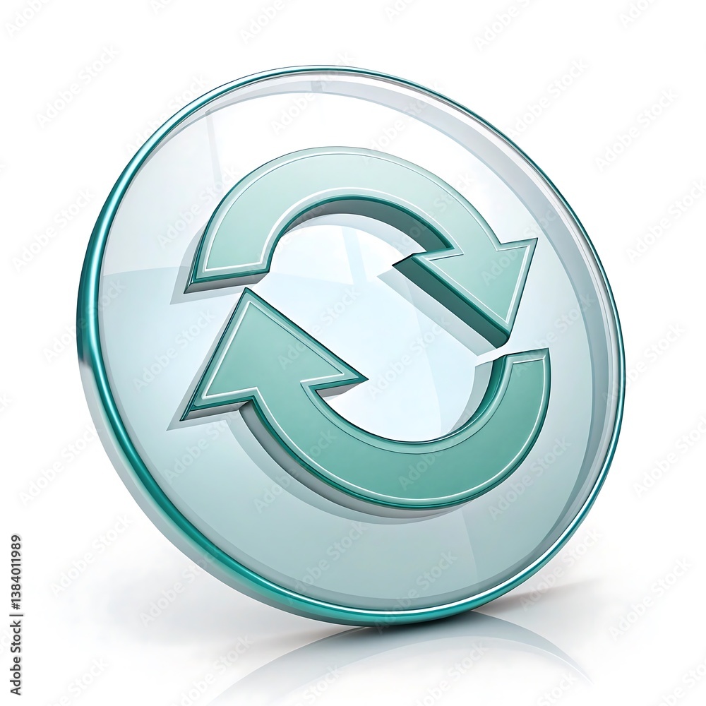 A dynamic symbol of continuous renewal and endless progress, elegantly rendered in a cool teal hue with a glossy, circular frame. A dynamic symbol of continuous renewal and endless progress, elegantly rendered in a cool teal hue with a glossy, circular frame.