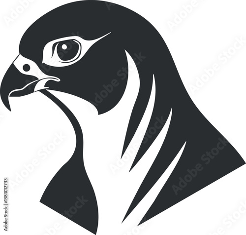 Black and white vector silhouette of a falcon, showcasing its distinctive profile and features.