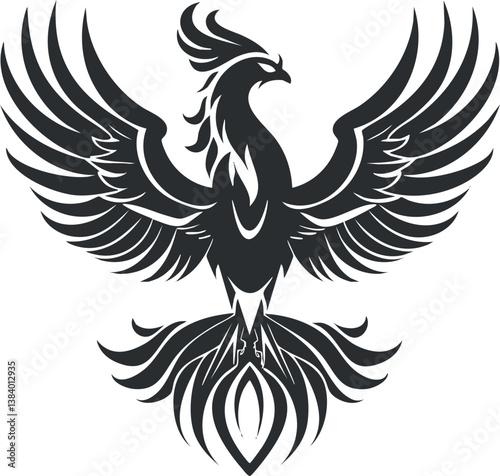 Silhouette of a mythical phoenix bird with outstretched wings symbolizing rebirth and power.