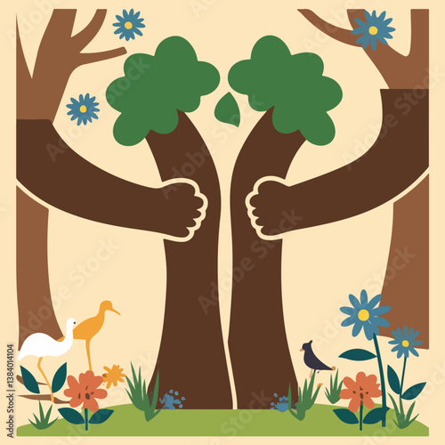 Hug an Australian Day Vector Design Featuring Koalas, Kangaroos, Australian Wildlife and Icons in Solid Colors for Celebrating Kindness, Friendship, and Australian Culture