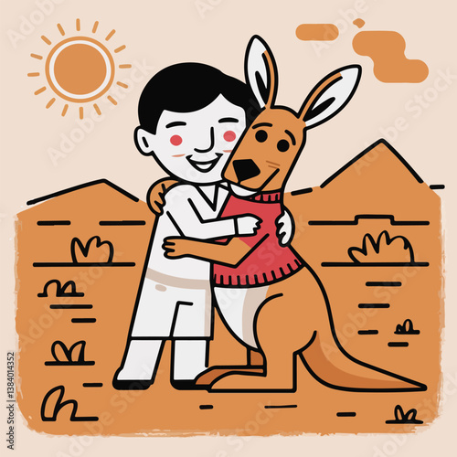 Hug an Australian Day Vector Design Featuring Koalas, Kangaroos, Australian Wildlife and Icons in Solid Colors for Celebrating Kindness, Friendship, and Australian Culture