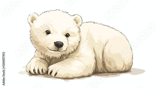 Adorable Baby Polar Bear Vector Illustration Isolated on White Background