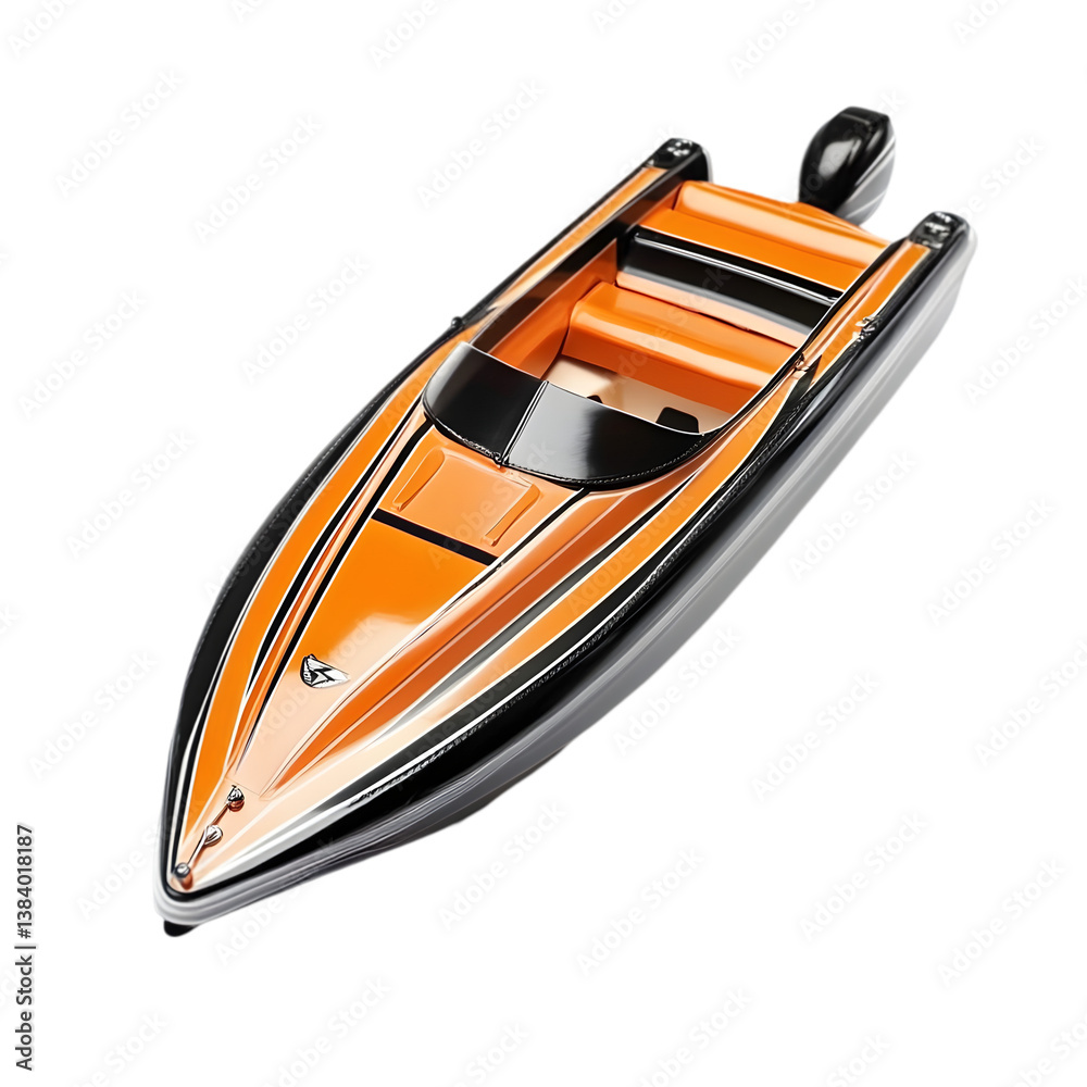 Overhead view of an orange and black speedboat on a black background Overhead view of an orange and black speedboat on a black background