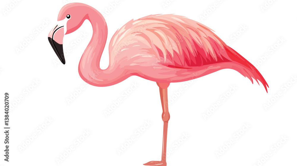 Fototapeta premium Cute Pink Flamingo Cartoon Vector Illustration Isolated on White Background