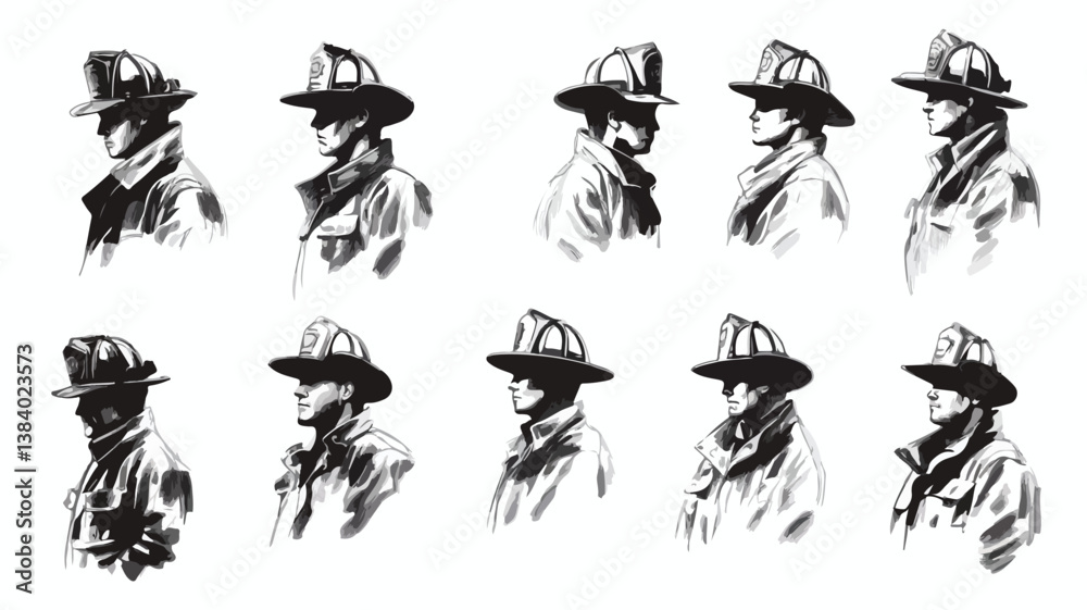 Obraz premium Simple sketches of the firemen vector illustration on white background
