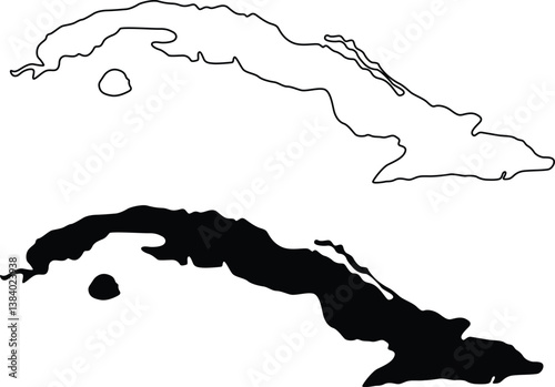 Cuba Country Map Silhouette Flat and Outline Design
