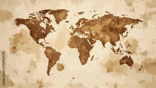 Vector illustrated map of the world with a texture on white background