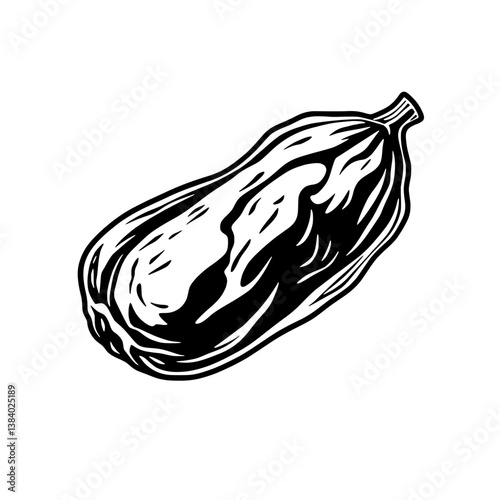 A Detailed Black And White Illustration Of A Single Eggplant