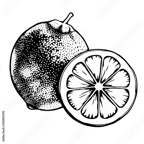 A Detailed Line Drawing Of A Whole Lime And A Sliced Lime Segment