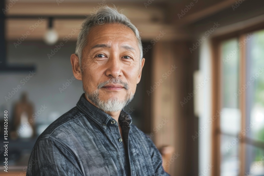 Portrait of a middle aged Asian man in a modern home Portrait of a middle aged Asian man in a modern home