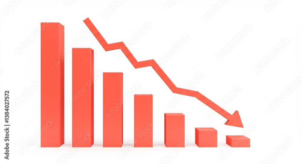 3D Render of a Decreasing Bar Graph Showing a Sharp Decline in Business Performance 3D Render of a Decreasing Bar Graph Showing a Sharp Decline in Business Performance