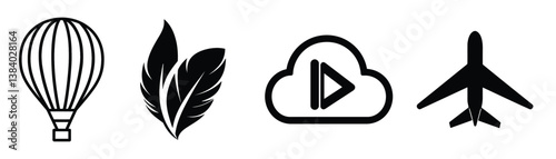 Hot Air Balloon Feathers Cloud Icon Airplane Symbols Black And White
