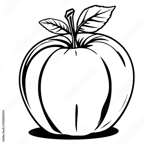 Simple Line Drawing Of A Ripe Apple With Leaves