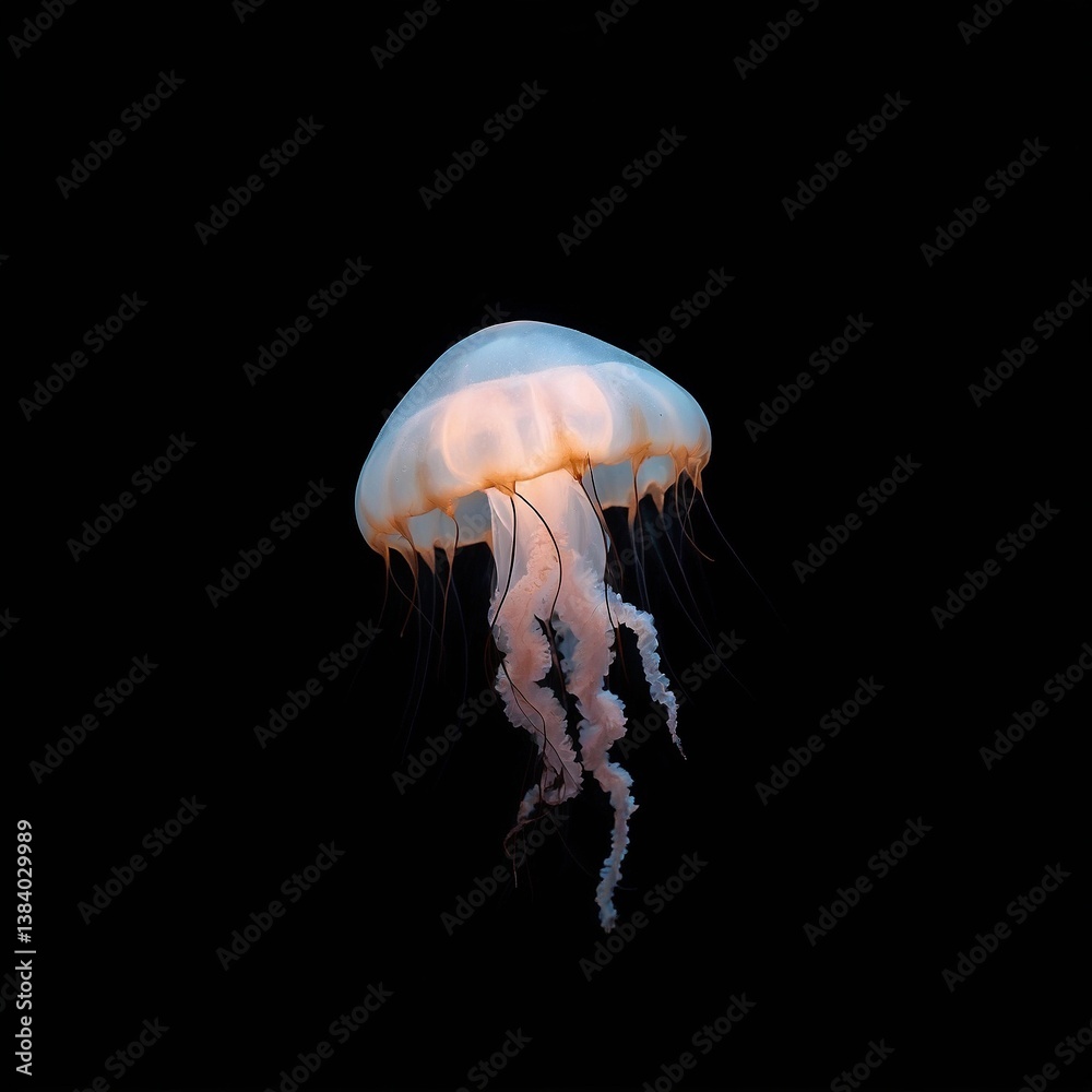 Fototapeta premium a translucent jellyfish floats against a black background