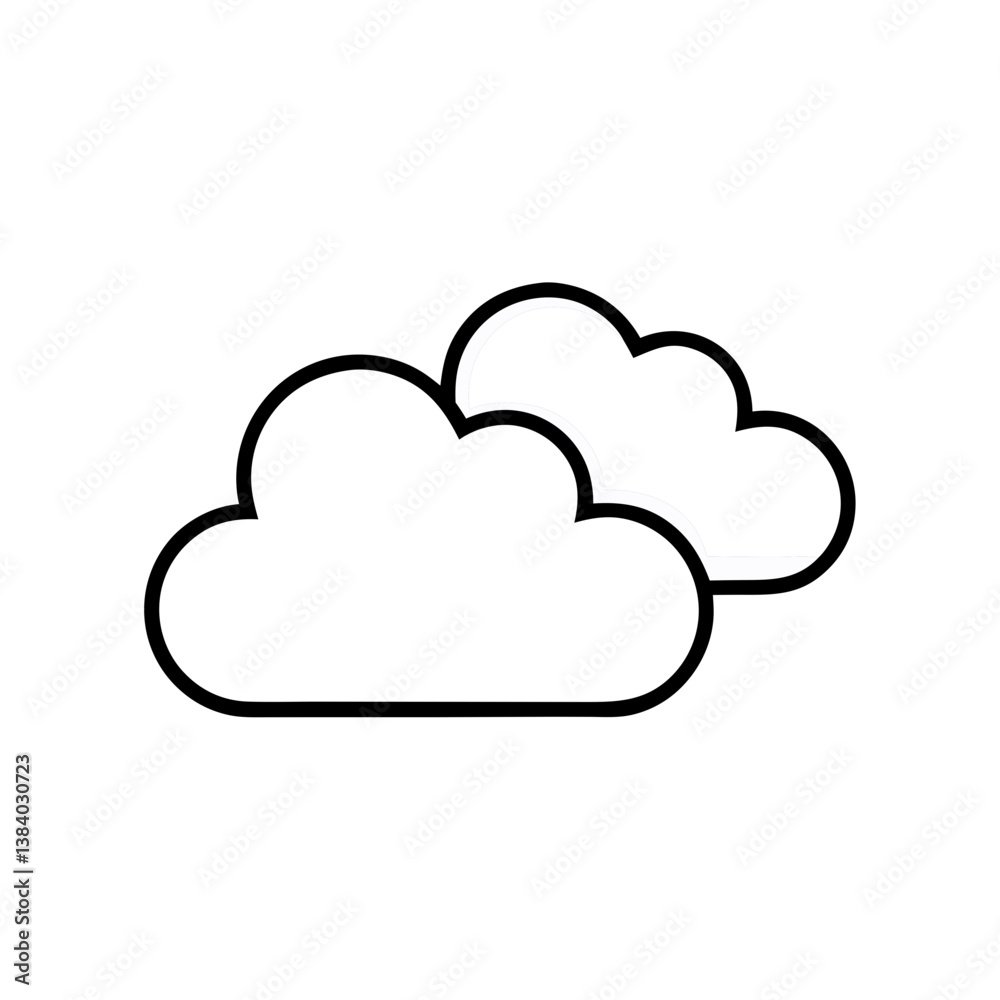 Two fluffy clouds drift peacefully across a bright sky, a simple line art design. Two fluffy clouds drift peacefully across a bright sky, a simple line art design.