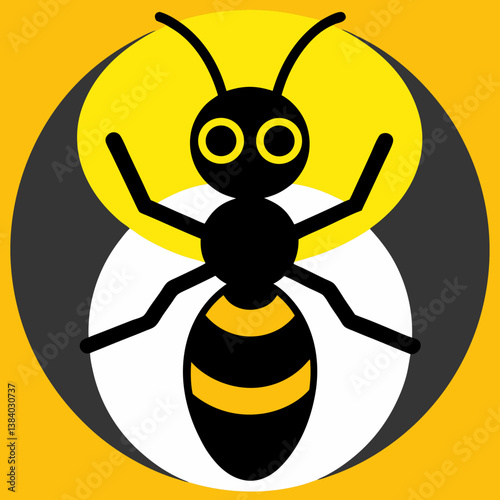 A bold, stylized bee, buzzing with energy against a vibrant yellow and gray backdrop, symbolizing nature's industrious spirit.