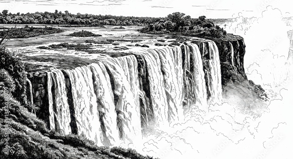 Fototapeta premium Victoria Falls Line Drawing